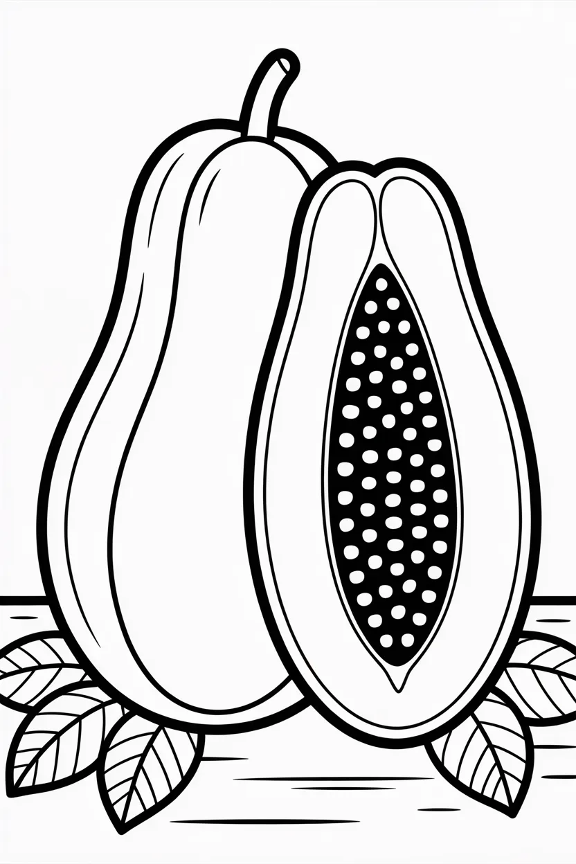 Papaya Design 3 - Papaya Coloring Pages Free Printable for Kids - Tropical
