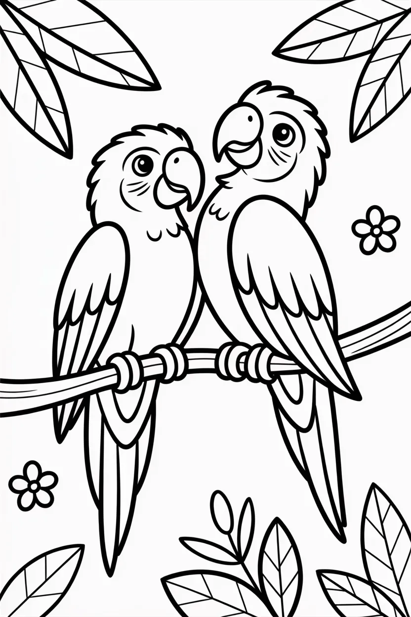 Parrots Design 2 - Parrots Coloring Pages Free Printable - Cute Tropical Pack