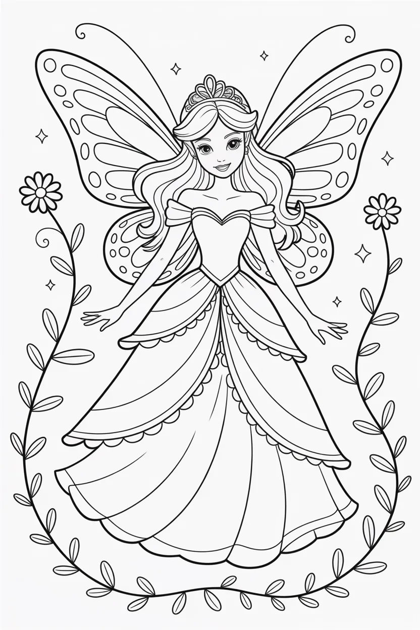 Princess fairy Design 1 - Princess Fairy Coloring Pages Free Printable for Kids