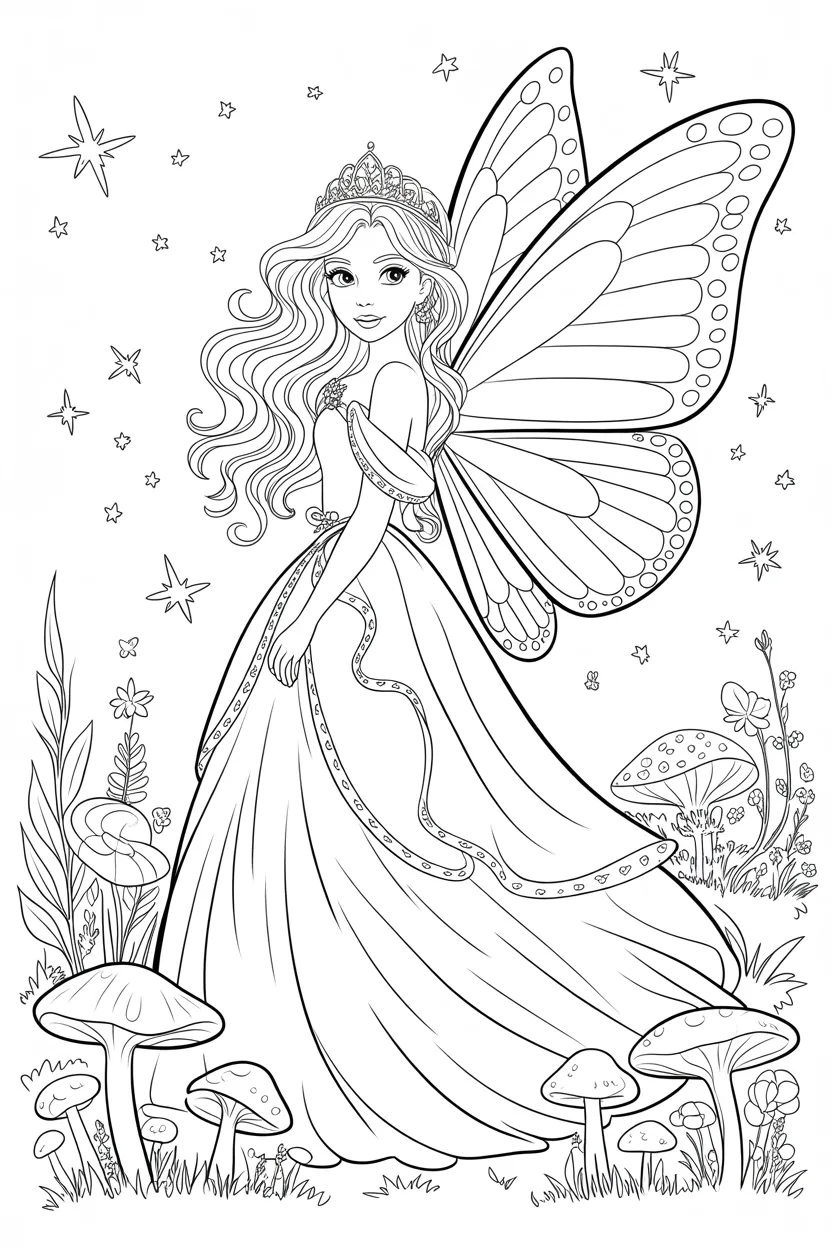 Princess fairy Design 2 - Princess Fairy Coloring Pages Free Printable for Kids