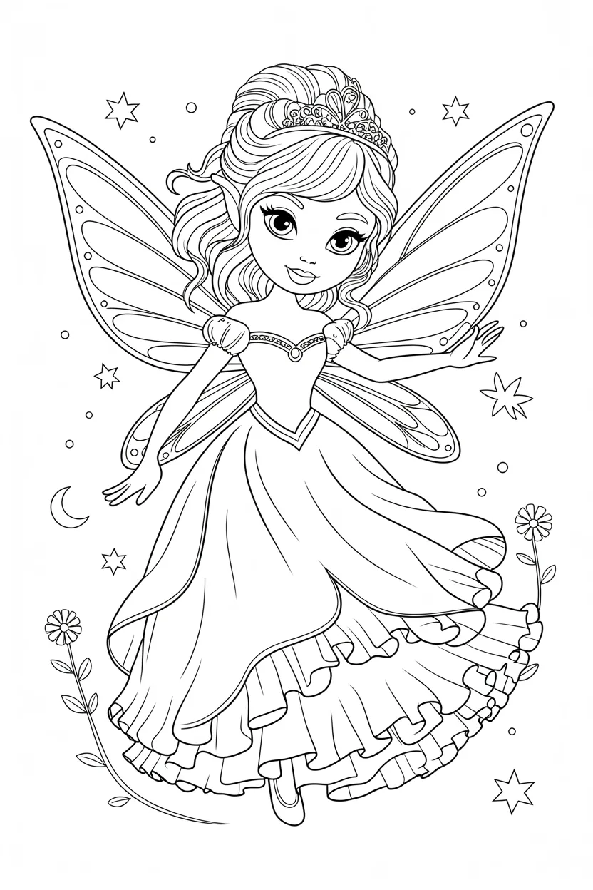 Princess fairy Design 3 - Princess Fairy Coloring Pages Free Printable for Kids
