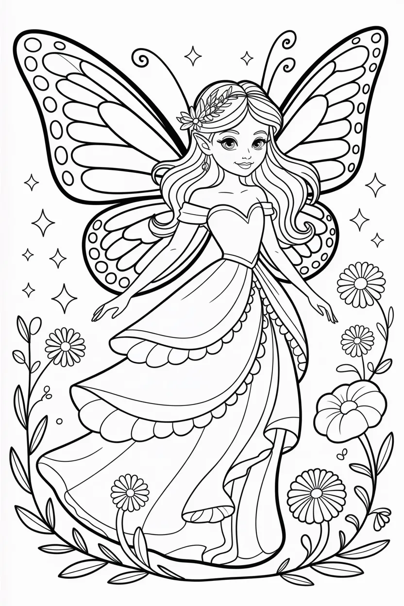 Princess fairy Design 4 - Princess Fairy Coloring Pages Free Printable for Kids
