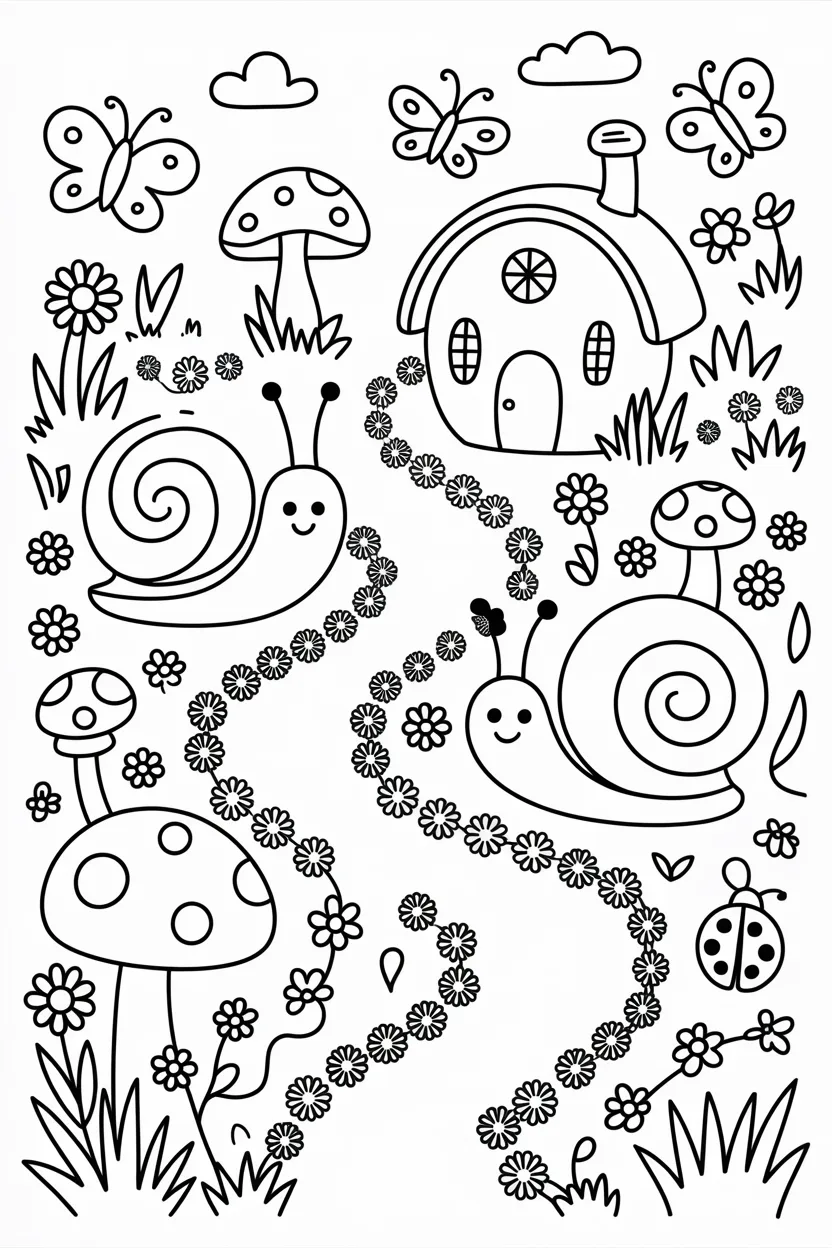 Snails Design 1 - Snails Coloring Pages Free Printable for Kids - Cute