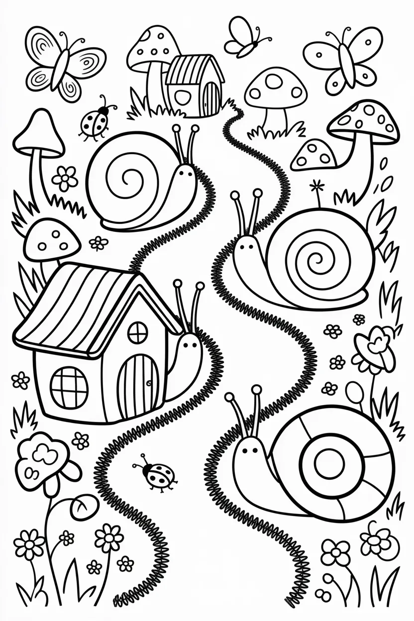 Snails Design 2 - Snails Coloring Pages Free Printable for Kids - Cute
