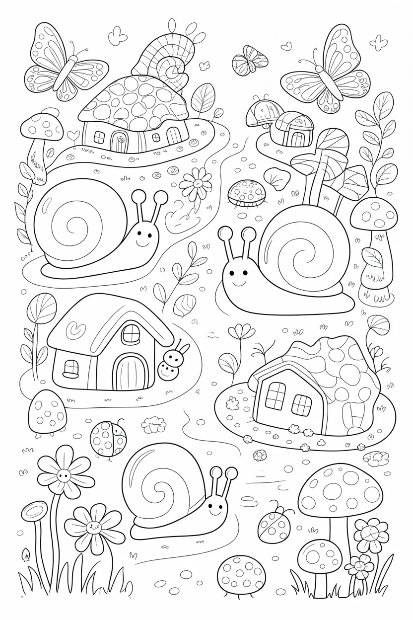 Snails Design 4 - Snails Coloring Pages Free Printable for Kids - Cute