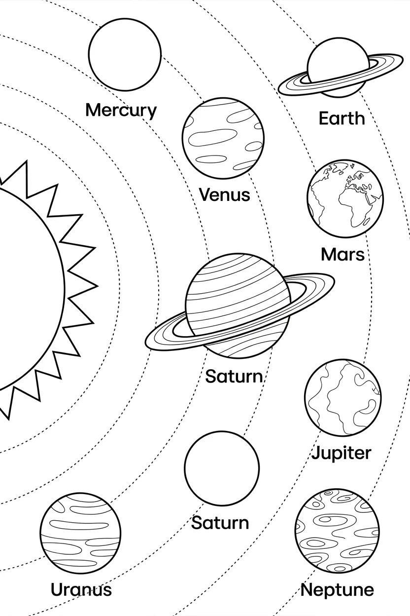 Solar system Design 2 - Solar System Coloring Pages Free Printable for Kids