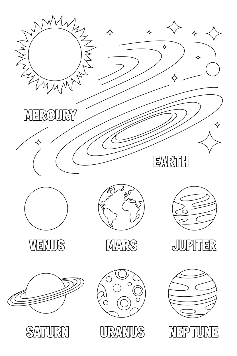 Solar system Design 2 - Solar System Coloring Pages Free Printable for Kids (2)