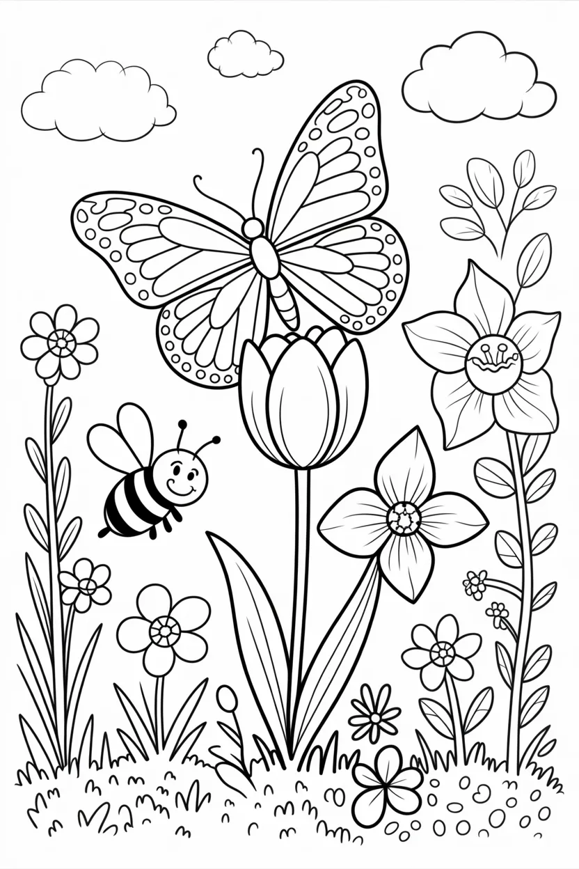 Spring Design 1 - Spring Coloring Pages Free Printable for Kids - Cute