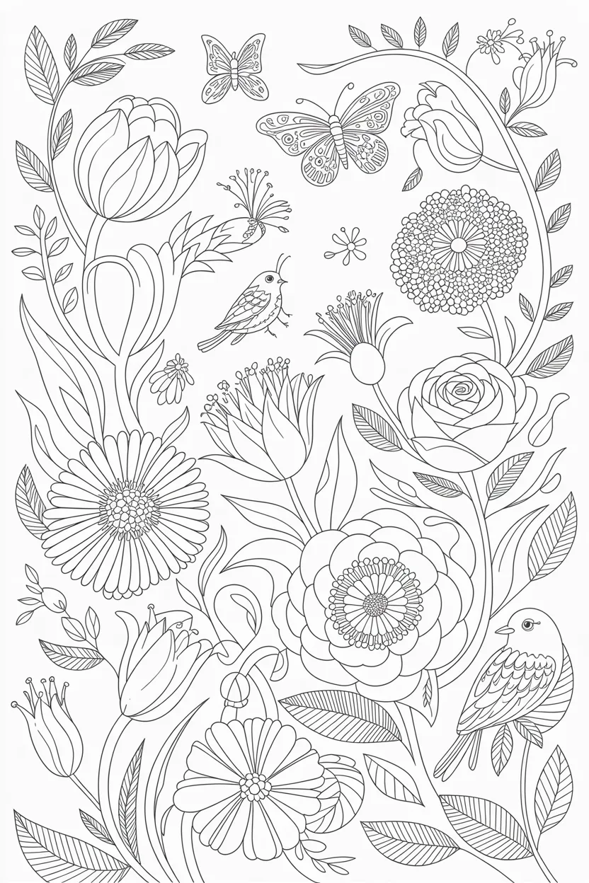 Spring Design 2 - Spring Coloring Pages Free Printable for Kids - Creative