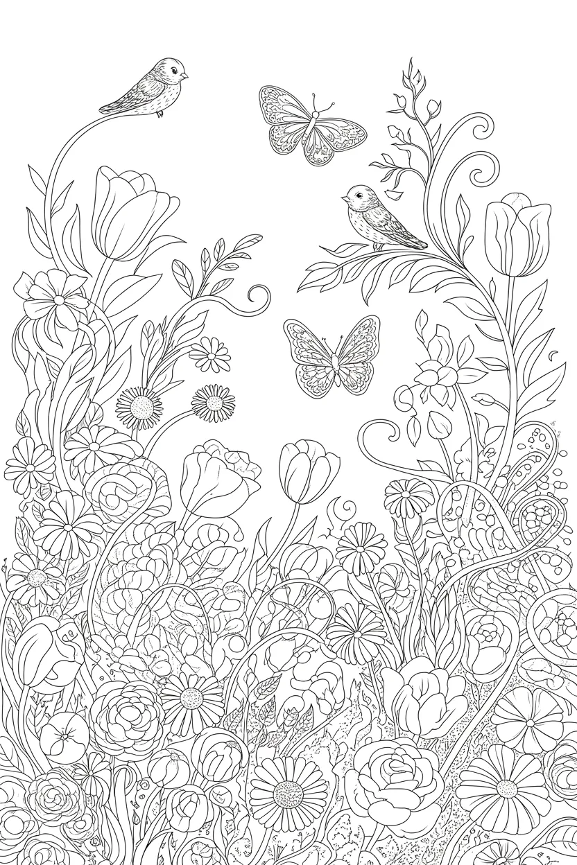 Spring Design 3 - Spring Coloring Pages Free Printable for Kids - Creative