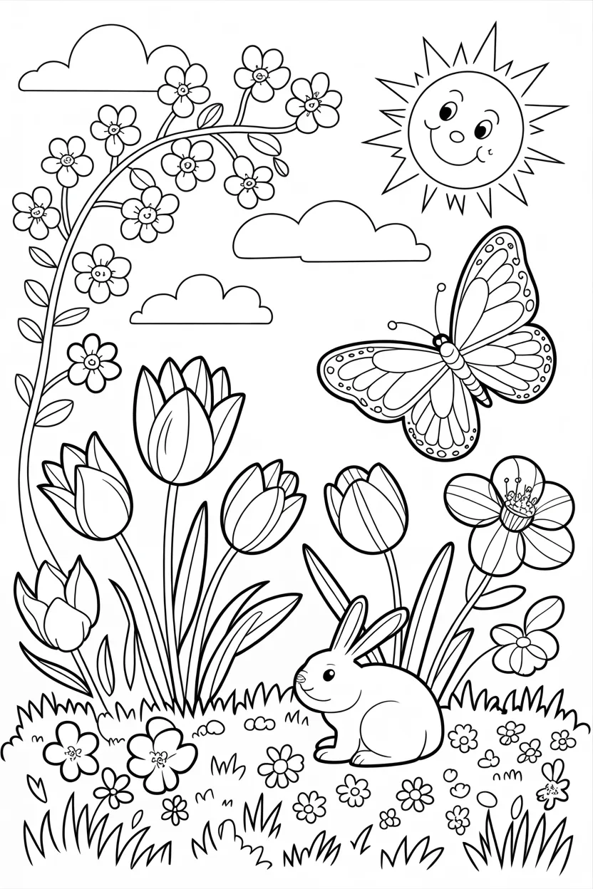 Spring Design 5 - Spring Coloring Pages Free Printable for Kids - Cute