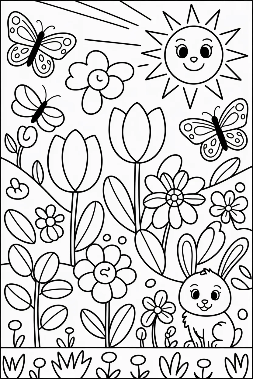 Spring Design 3 - Spring Coloring Pages Free Printable for Kids - Cute