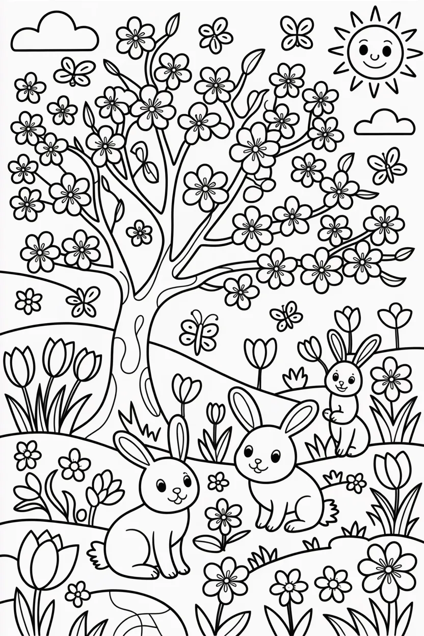 Spring Design 4 - Spring Coloring Pages Free Printable for Kids - Cute
