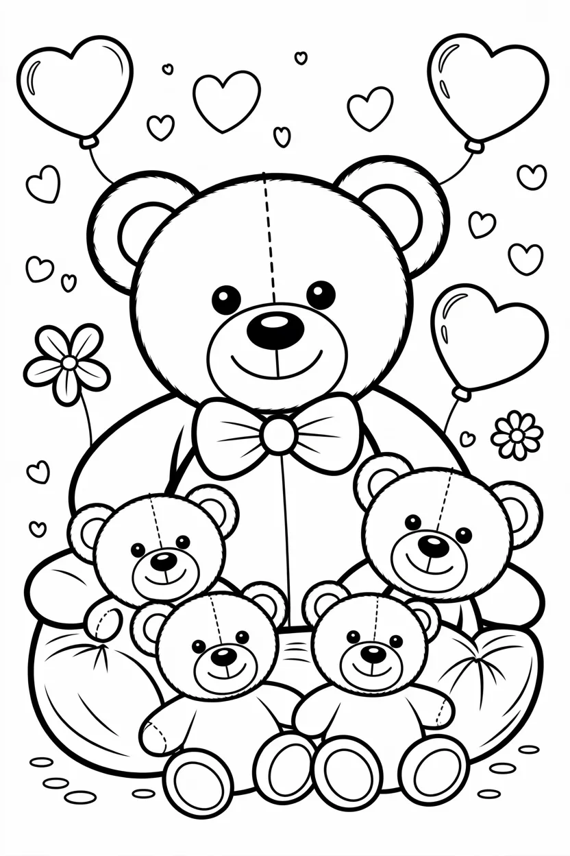 Teddy bear Design 1 - Teddy Bear Coloring Pages Free Printable for Kids - Cute