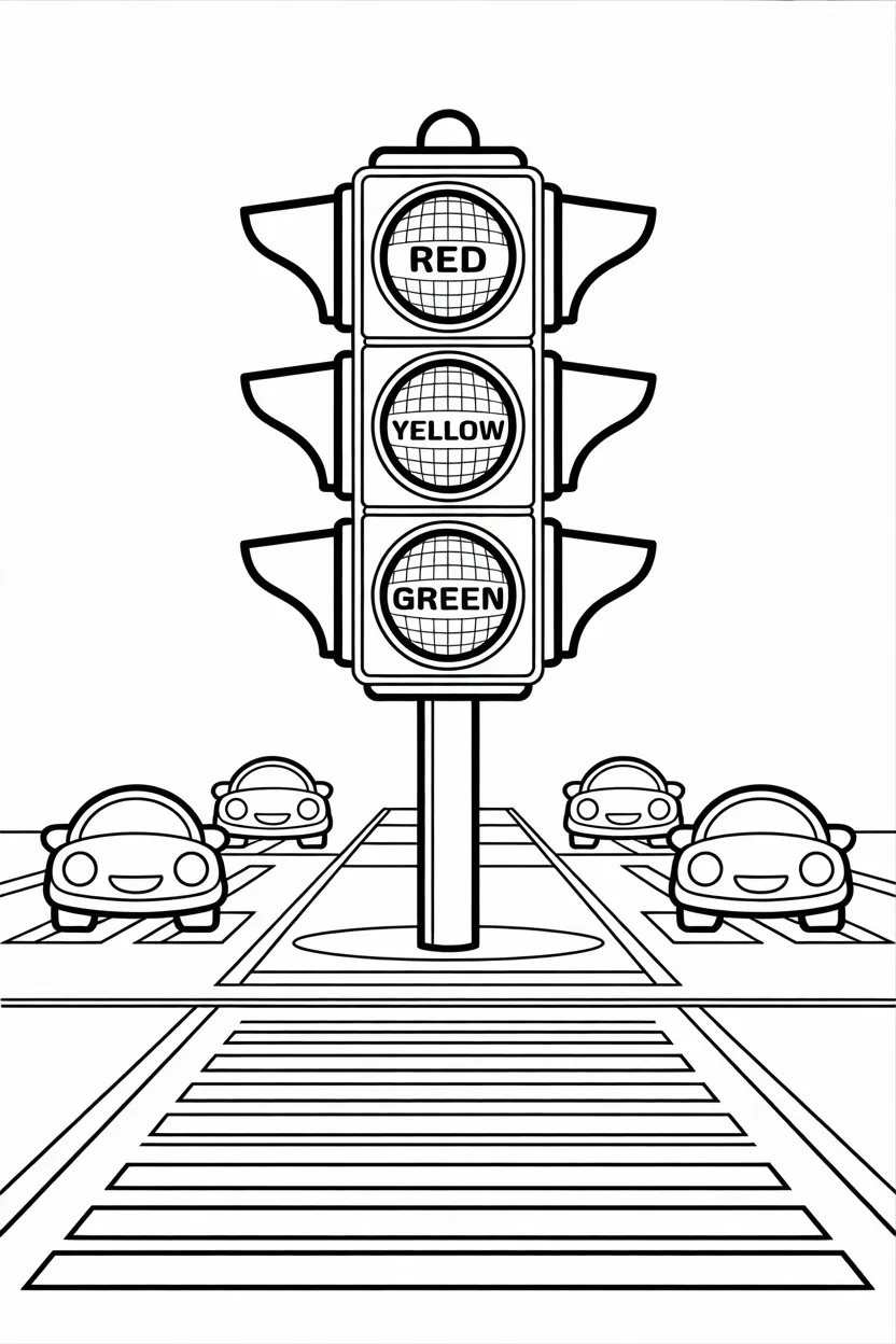 Traffic signals Design 4 - Traffic Signals Coloring Pages Free Printable for Kids
