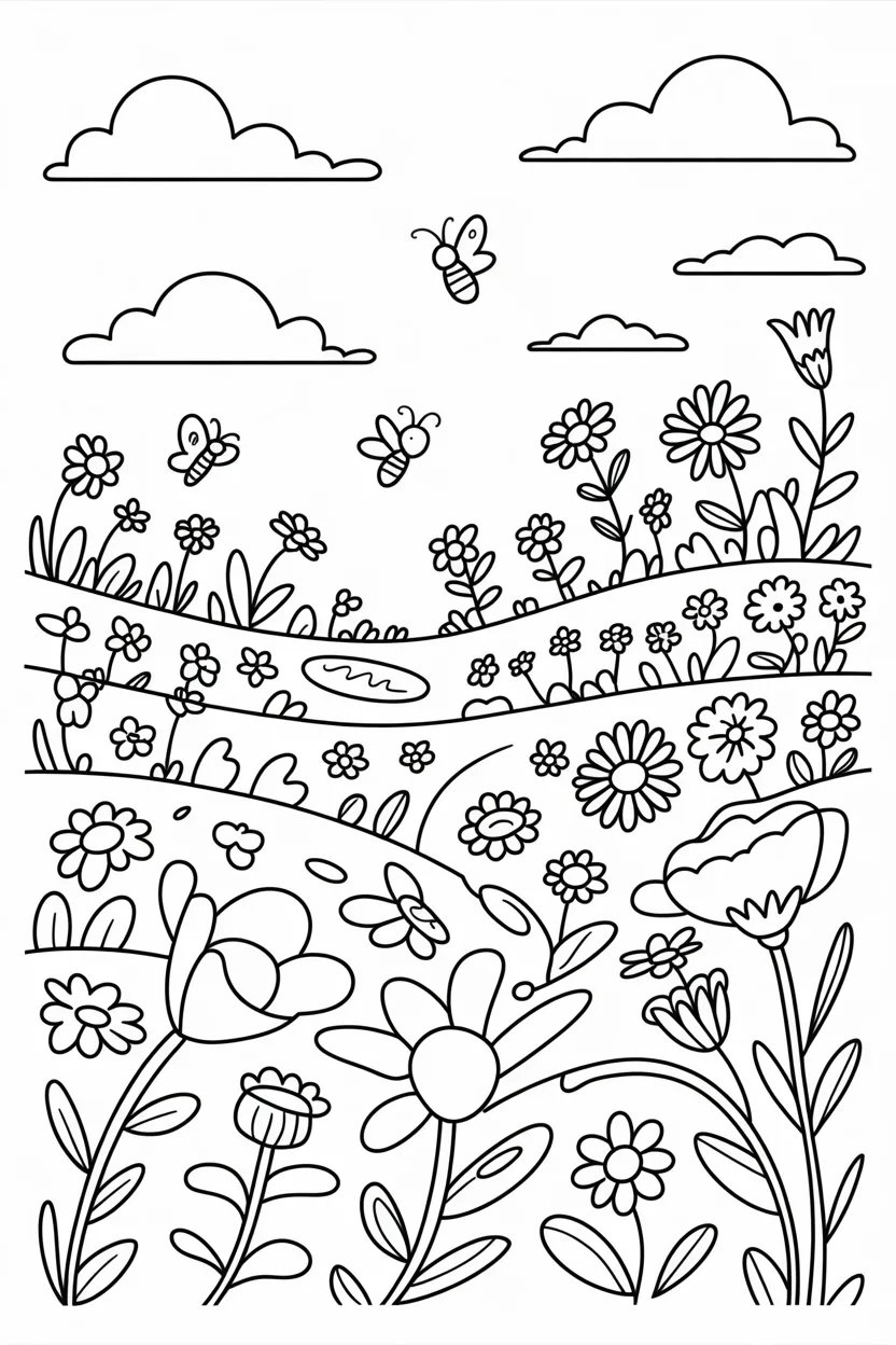 Wildflower meadow Design 2 - Wildflower meadow coloring pages free printable - Floral