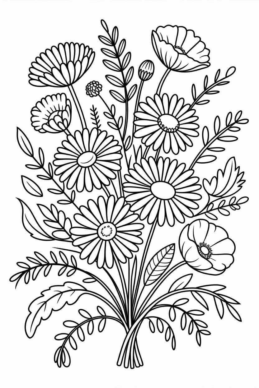 Wildflowers bouquet - Wildflowers Bouquet Coloring Page Free Printable (3)