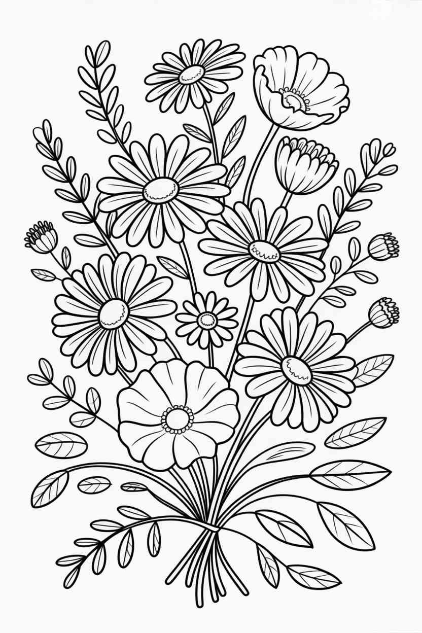 Wildflowers bouquet - Wildflowers Bouquet Coloring Page Free Printable (4)
