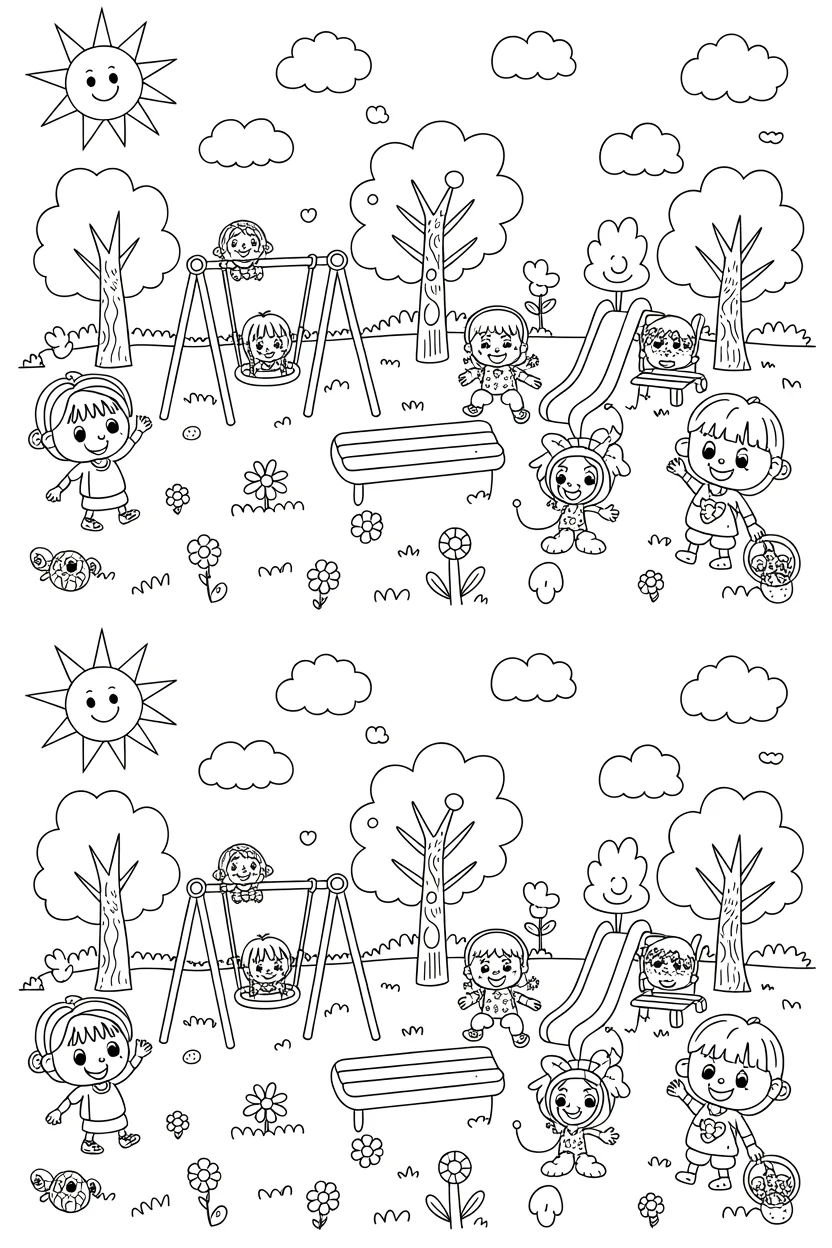 Spot difference activity Design 4 - Spot the Difference Activity Coloring Pages Free Printable