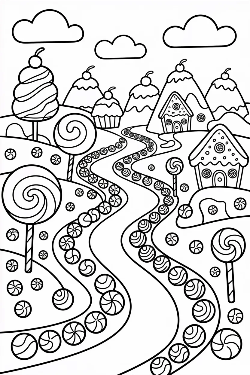 Candyland Design 1 - Candyland Coloring Pages Free Printable for Kids - Sweet