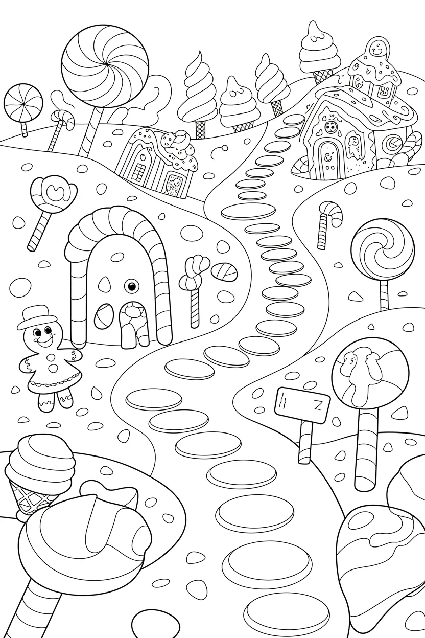 Candyland Design 4 - Candyland Coloring Pages Free Printable for Kids - Sweet