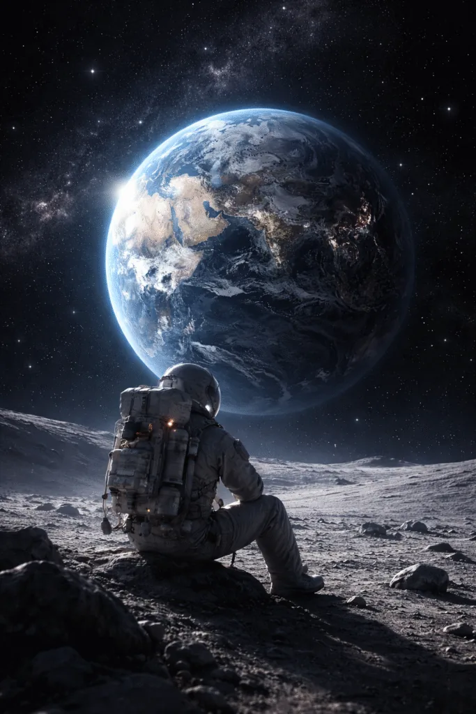 Astronaut gazing earth from moon - Aesthetic Wallpapers for Mobile - Cute iPhone