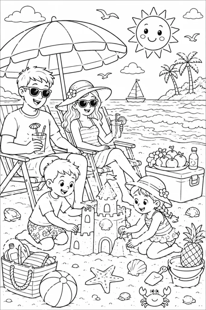 Beach Design 6 - Beach Coloring Pages Free Printable for Kids and Adults