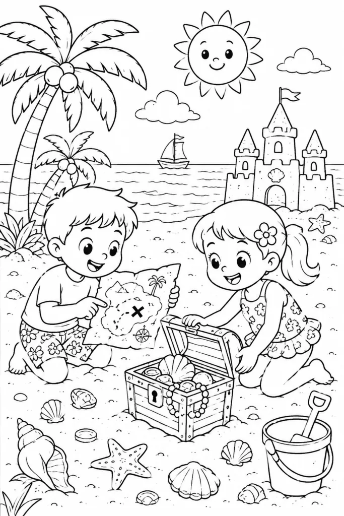 Beach Design 7 - Beach Coloring Pages Free Printable for Kids and Adults