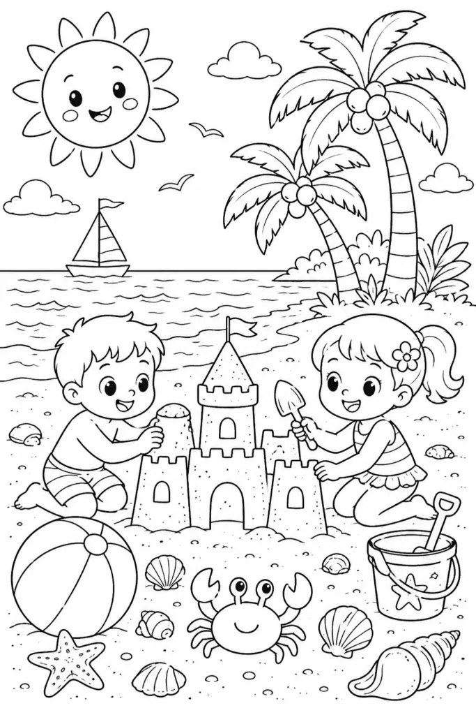 Beach Design 8 - Beach Coloring Pages Free Printable for Kids and Adults