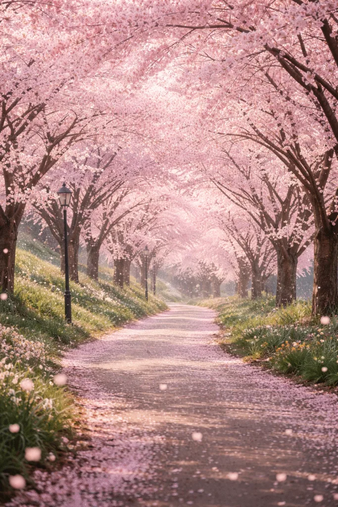 Blossoms peaceful pathway - Aesthetic Wallpapers for Mobile - Cute iPhone