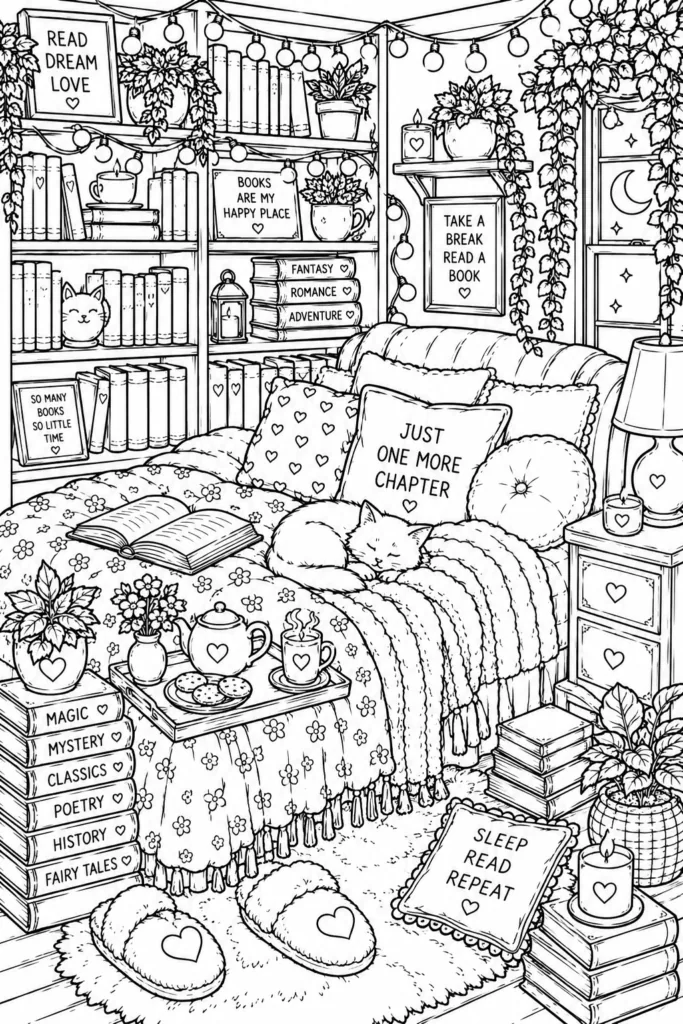 Book lover Design 3 - Book Lover Coloring Pages Free Printable for Adults