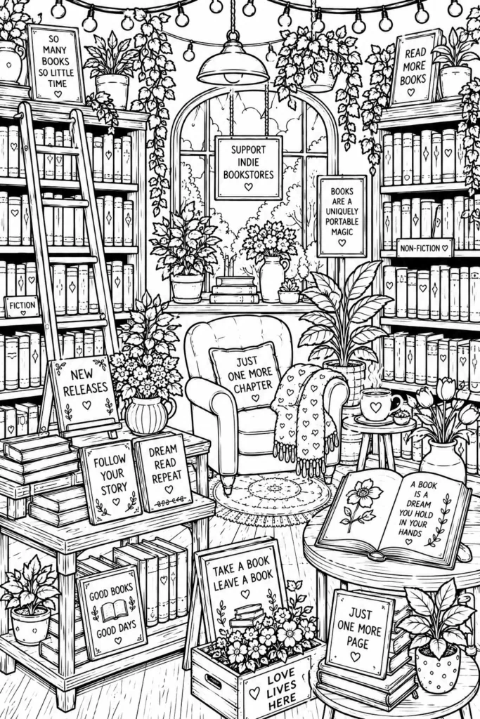 Book lover Design 4 - Book Lover Coloring Pages Free Printable for Adults (2)