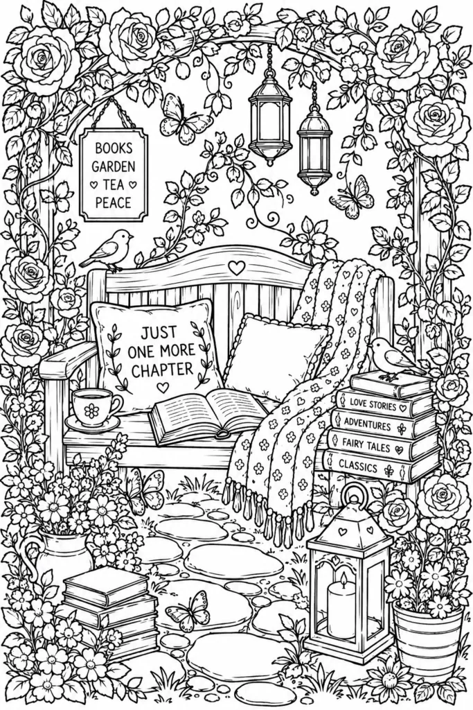 Book lover Design 5 - Book Lover Coloring Pages Free Printable for Adults