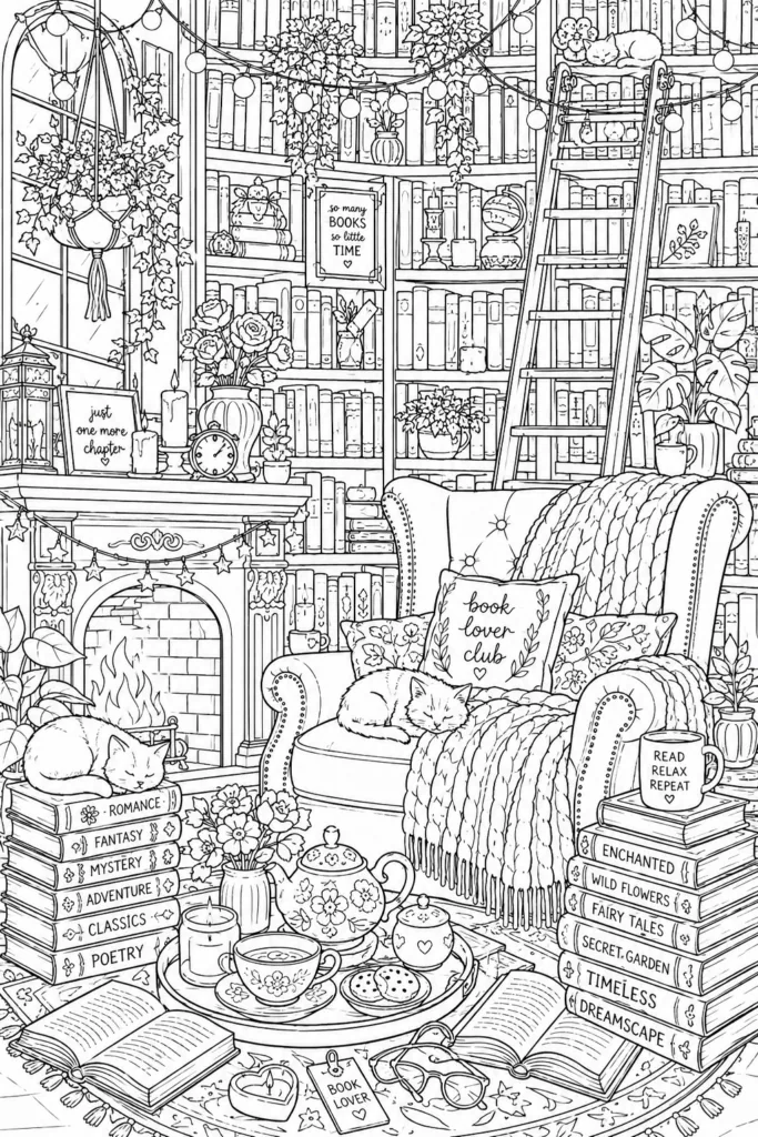 Book lover Design 6 - Book Lover Coloring Pages Free Printable for Adults