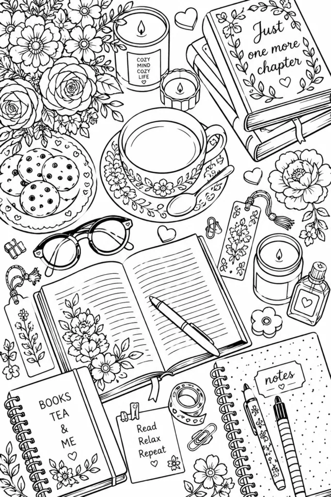 Book lover Design 1 - Book Lover Coloring Pages Free Printable for Adults