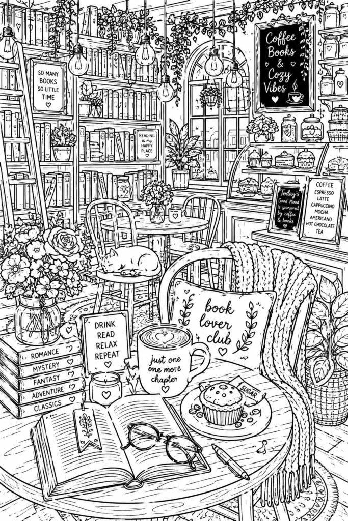 Book lover Design 8 - Book Lover Coloring Pages Free Printable for Adults