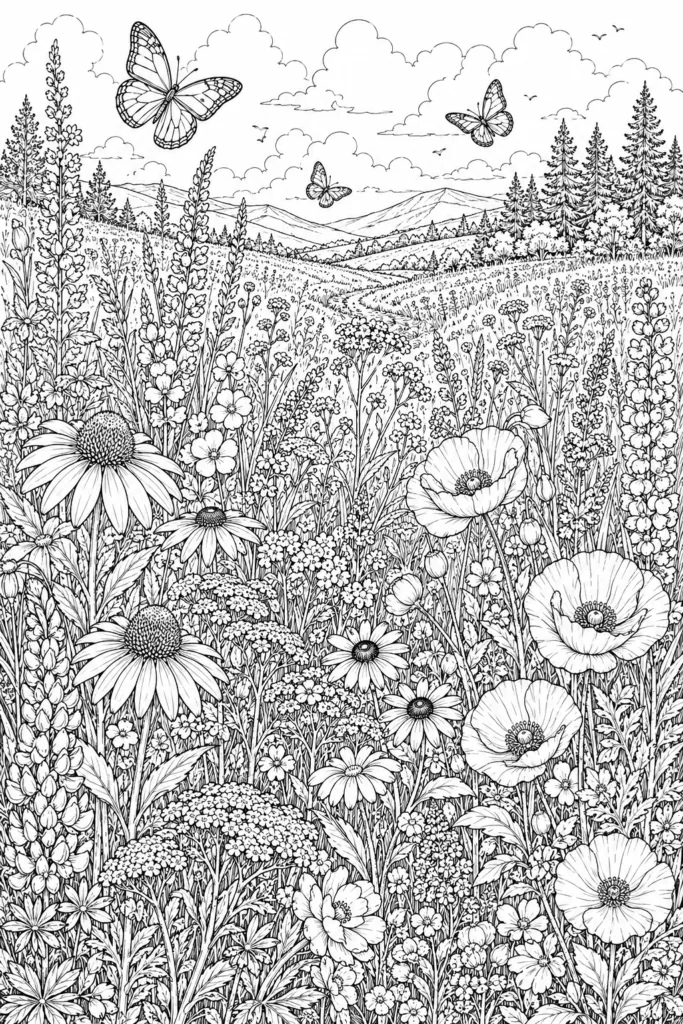 Botanical wildflowers Design 13 - Botanical & Wildflowers Coloring Pages Free Printable