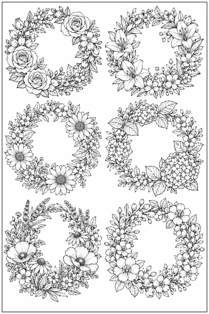Botanical wildflowers Design 2 - Botanical & Wildflowers Coloring Pages Free Printable