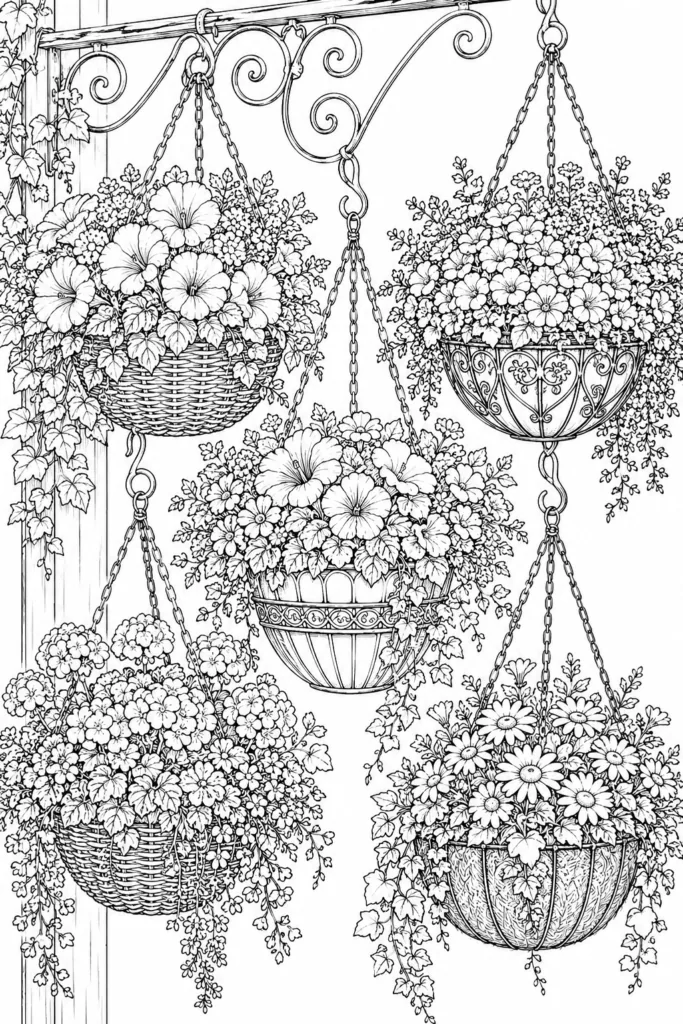 Botanical wildflowers Design 3 - Botanical & Wildflowers Coloring Pages Free Printable