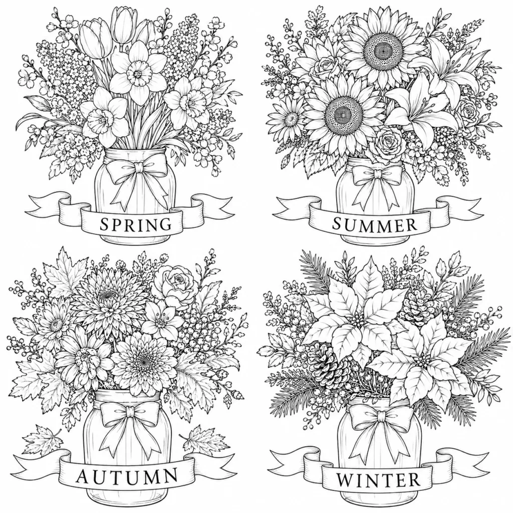 Botanical wildflowers Design 7 - Botanical & Wildflowers Coloring Pages Free Printable
