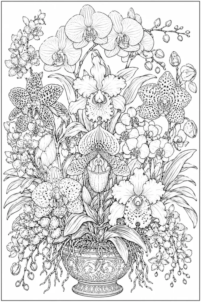 Botanical wildflowers Design 8 - Botanical & Wildflowers Coloring Pages Free Printable