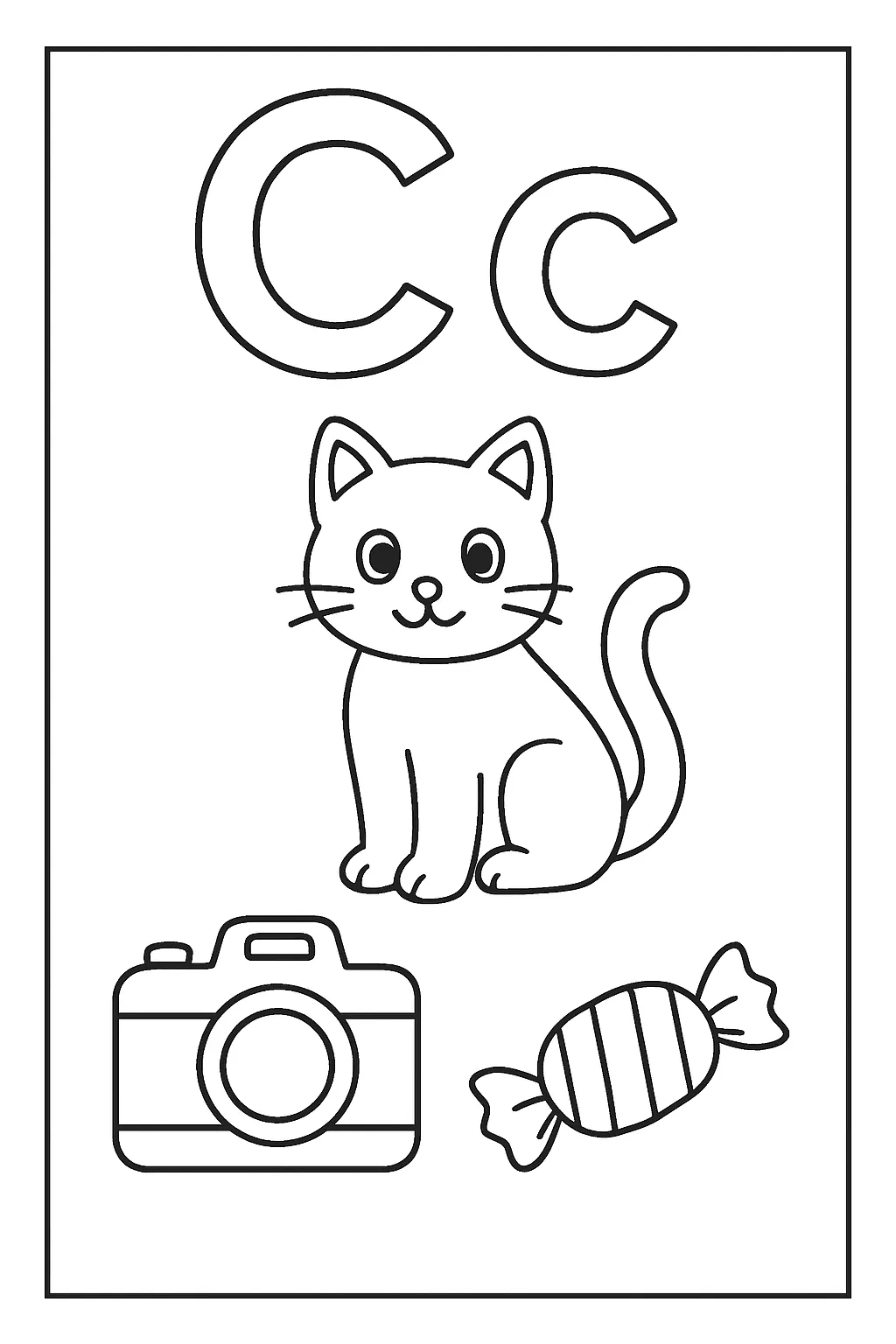 Cat camera candy - Free Printable Alphabet Coloring Pages/Book with Pictures (Ultimate Guide for Kids & Parents!)