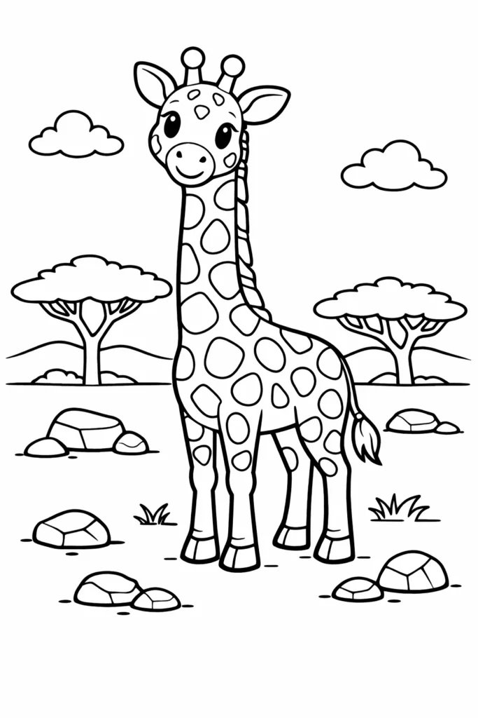 Giraffe Coloring Pages Free Printable for Kids - Design 5