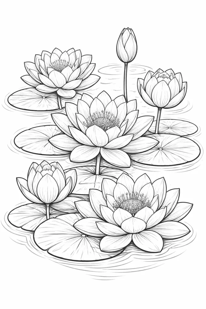 Lotus flowers coloring pages free printable - Beautiful - Design 5