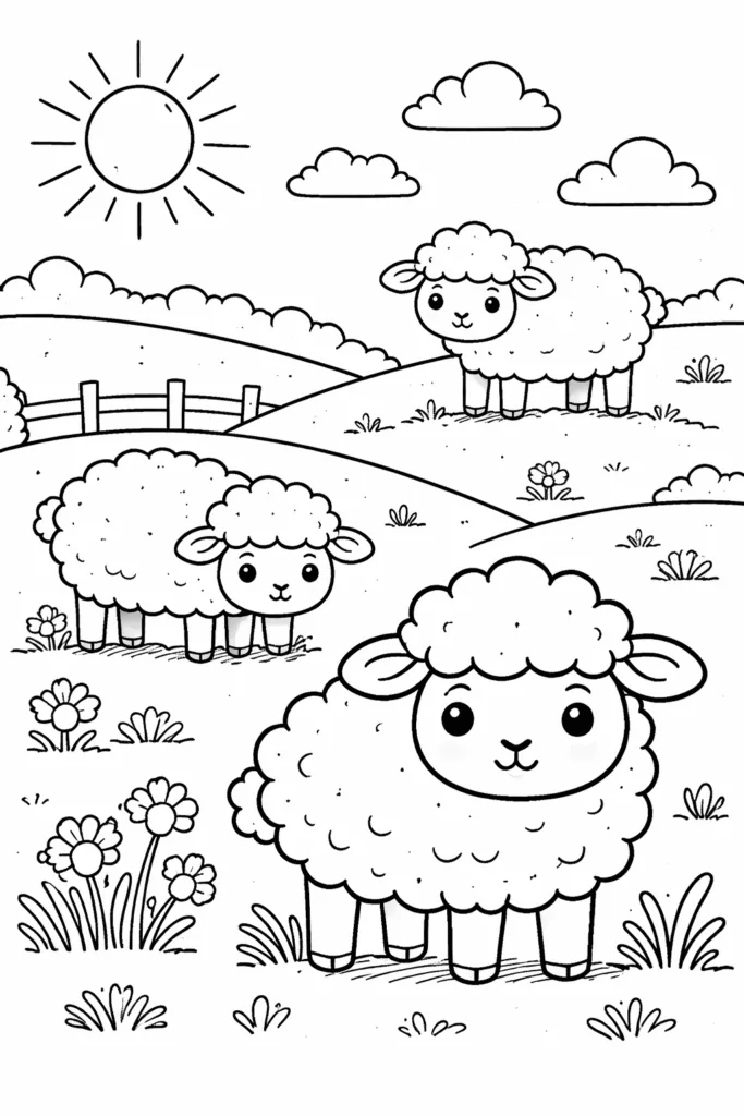 Adorable sheep coloring pages free printable for Kids - Design 5