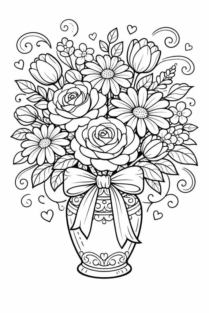 Flowers Bouquet Coloring Pages Free Printable - Beautiful - Design 3