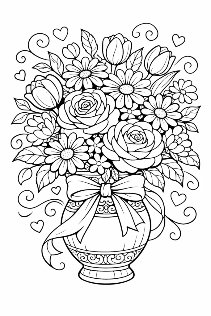 Flowers Bouquet Coloring Pages Free Printable - Beautiful - Design 6