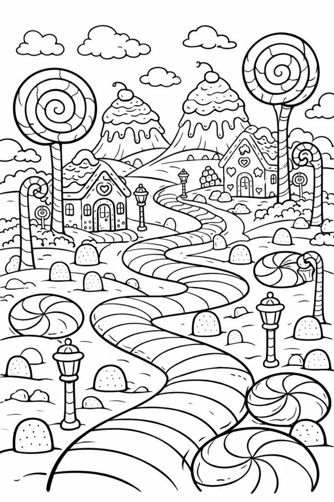 Candyland Coloring Pages Free Printable for Kids - Sweet - Design 6