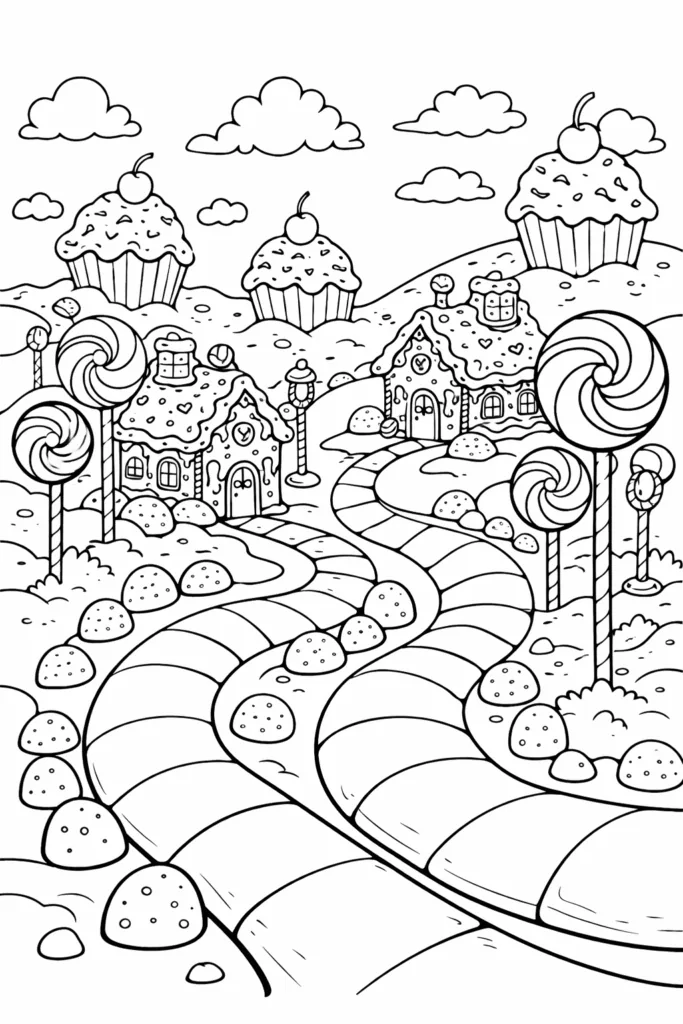 Candyland Coloring Pages Free Printable for Kids - Sweet - Design 7