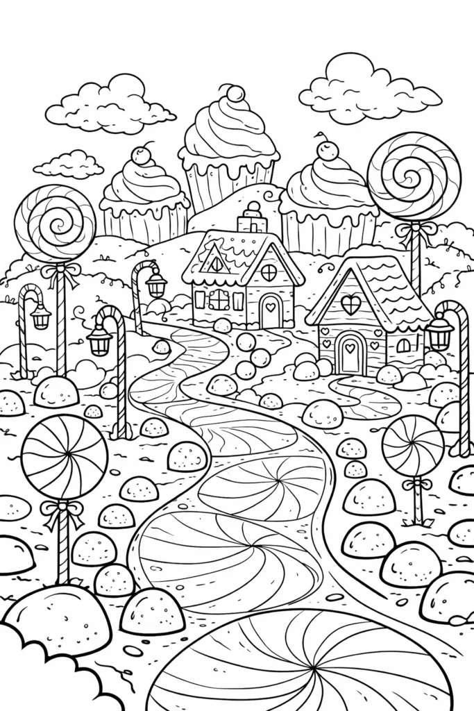 Candyland Coloring Pages Free Printable for Kids - Sweet - Design 5